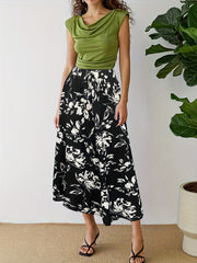 Floral Print Elastic Waist Skirt for Women