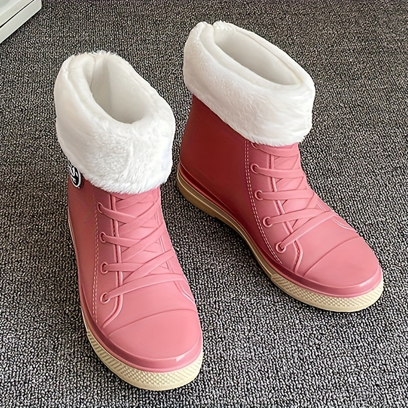 Women's Waterproof Fleece Liner Lace Up Rain Boots