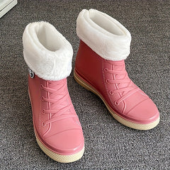 Women's Waterproof Fleece Liner Lace Up Rain Boots