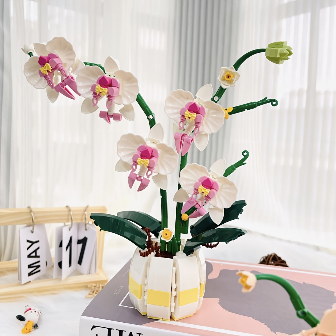 Orchid Building Block Phalaenopsis Bouquet Desktop Ornament Home Decoration
