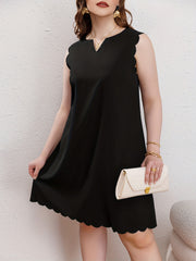 Cap Sleeve Scallop Trim Notched Neck Mini Dress
