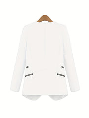 Zipper Shawl Collar Blazer Casual Open Front Long Sleeve