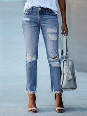 Ripped Hole Straight Jeans Casual Denim Pants