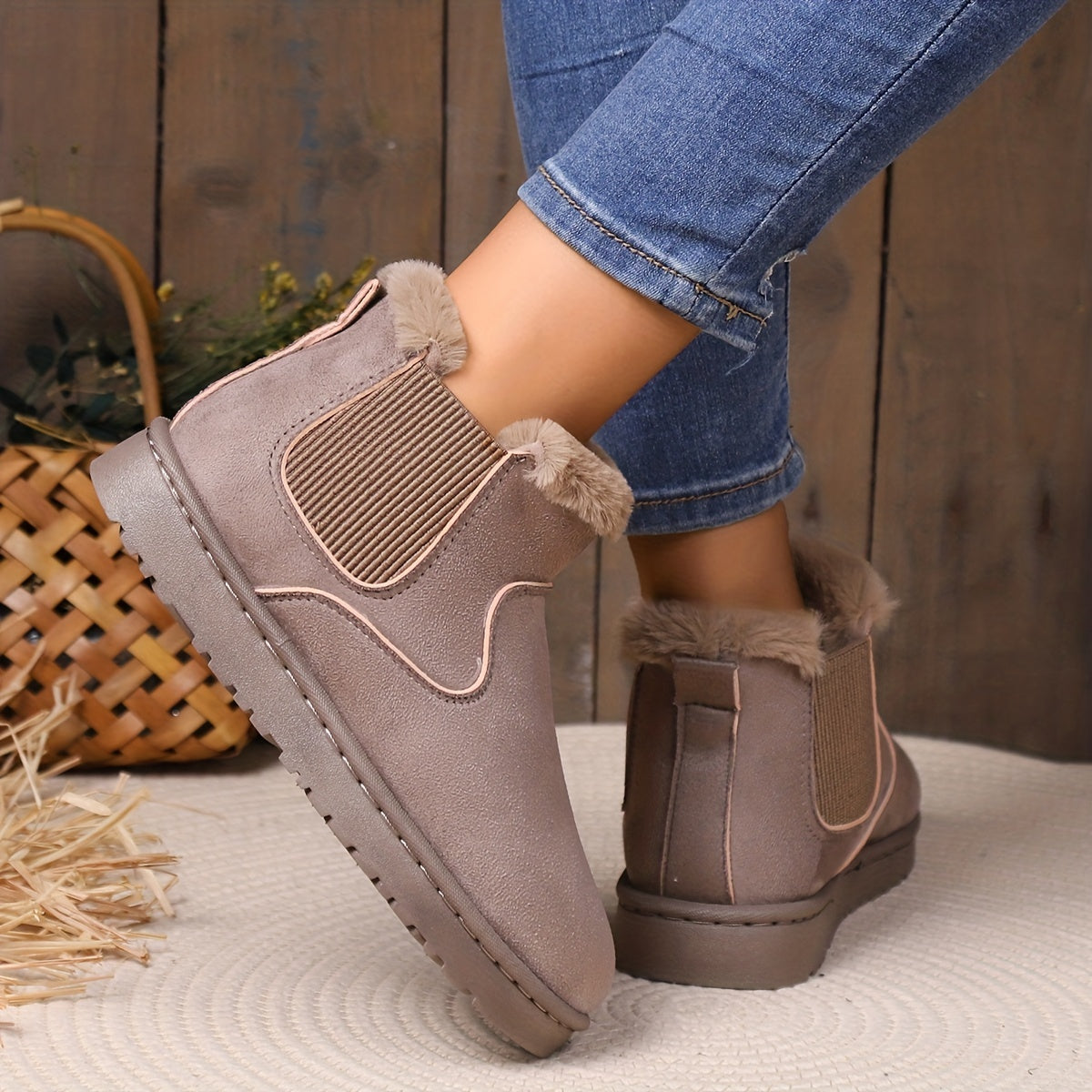 Women's Solid Snow Boots Slip On Round Toe Non slip High Top Velvet Warm Shoes