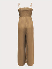 Wide Leg Sleeveless Jumpsuit Solid Shirred Spaghetti