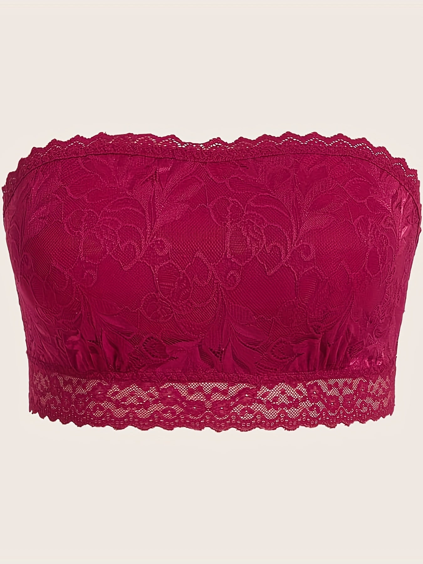 Floral Embroidery Plus Size Tube Bra with Lace Trim