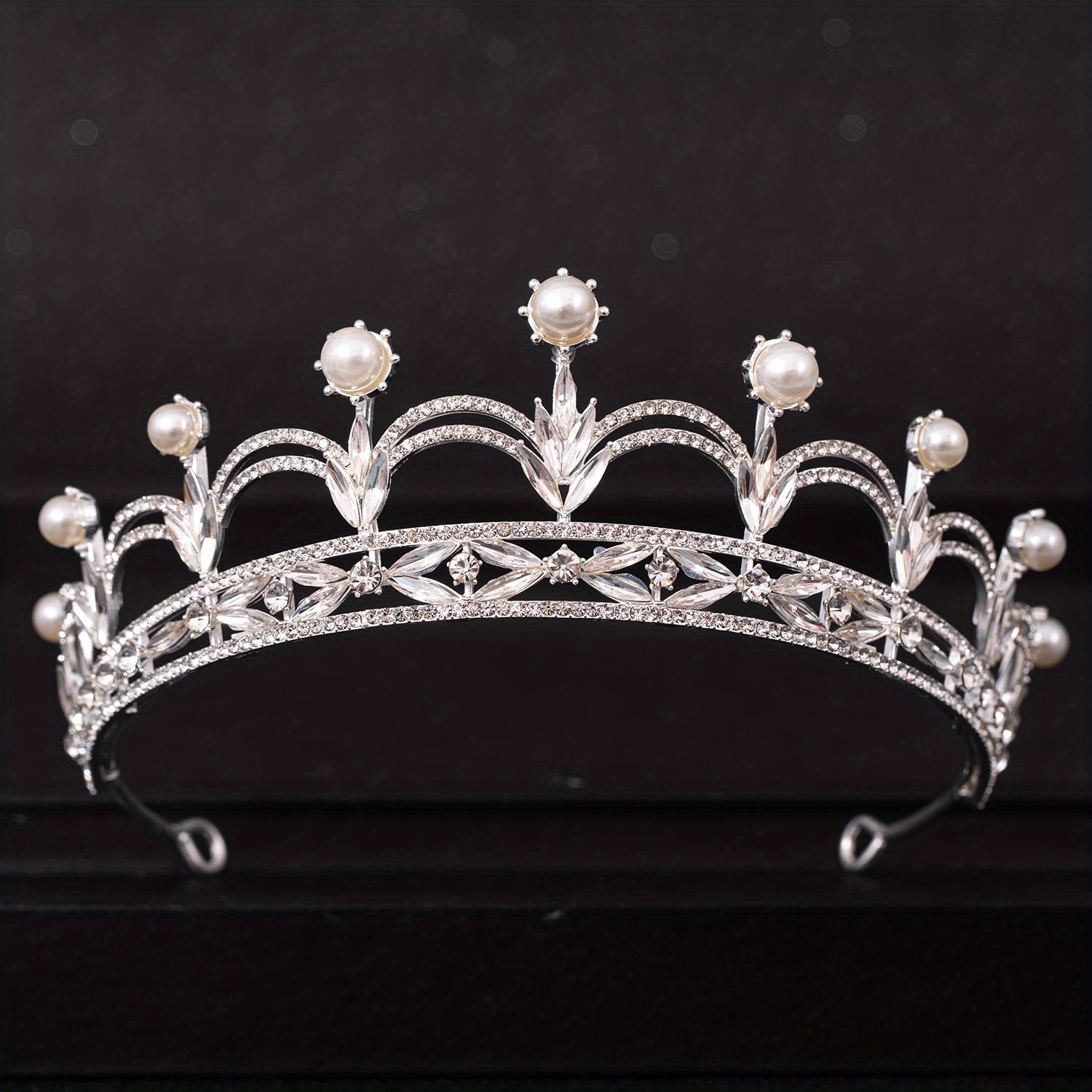 Crystal Faux Pearl Crown Tiara Rhinestone Wedding Tiaras Women Prom Crowns