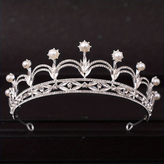Crystal Faux Pearl Crown Tiara Rhinestone Wedding Tiaras Women Prom Crowns