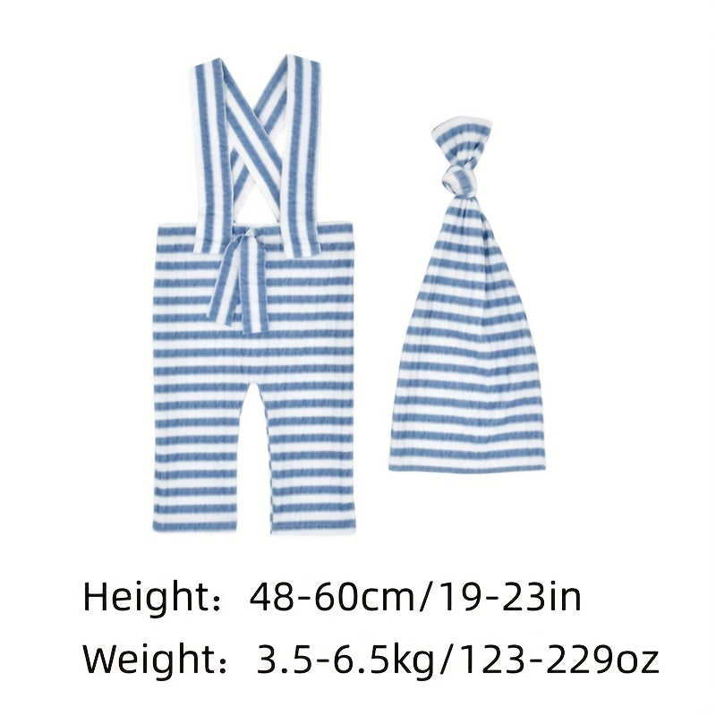 Newborn Photography Outfit Set Strap Pants Cap Outfit with Long Tail Hat
