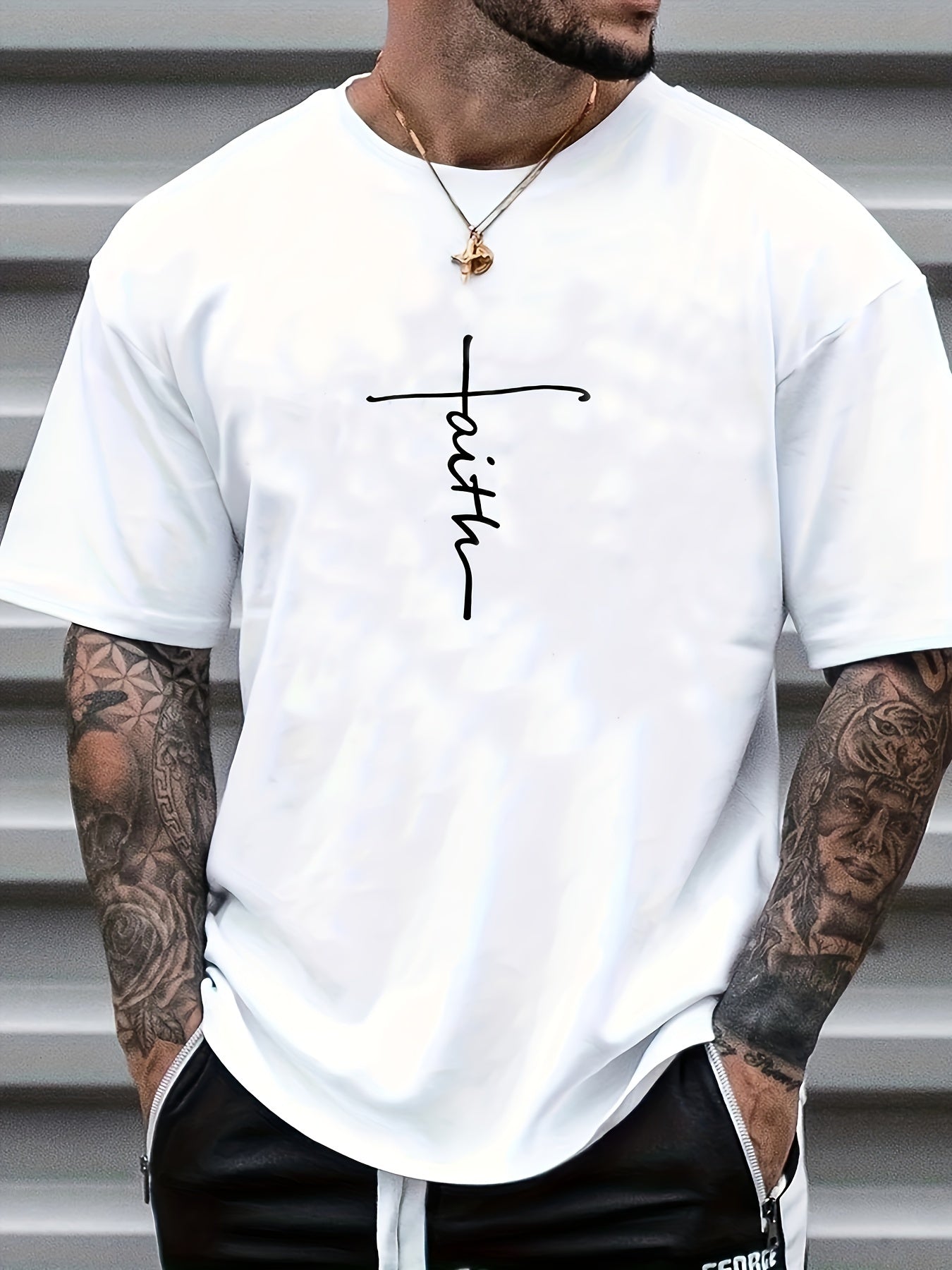Casual Faith Print Men's Round Neck T-Shirt for Running