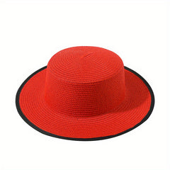 Vintage Straw Fedora Cap Solid Jazz Sun Hat Breathable Beach Hats