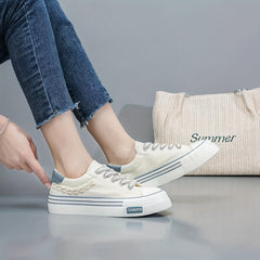 Women's Platform Canvas Shoes Lace Up Low Top Walking Sneakers