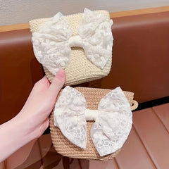 Children's Bow Decor Straw Woven Crossbody Bag for Girls