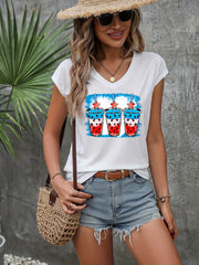 Abstract American Flags Print T shirt Crew Neck Short Sleeve Women's Clothing