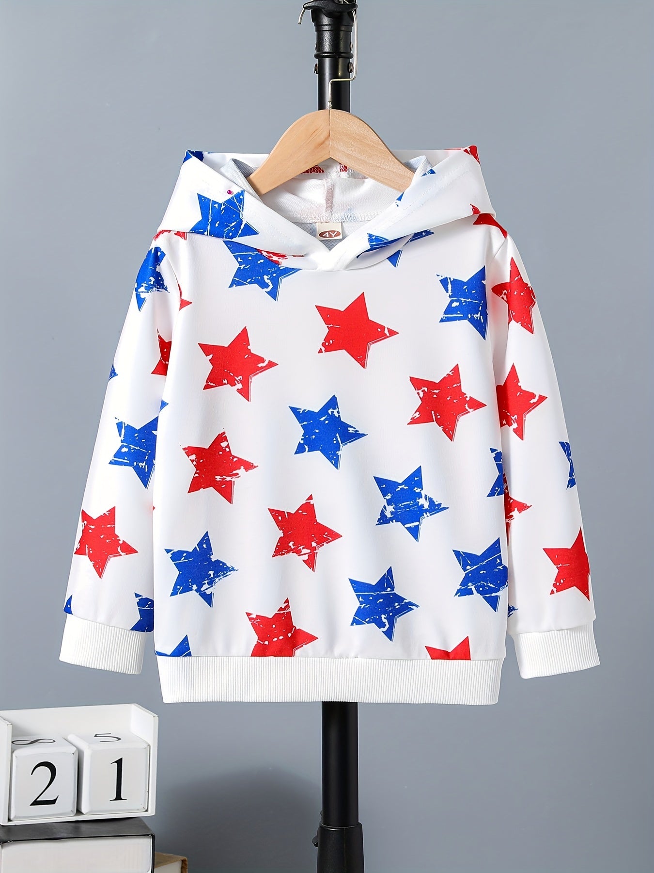 Independence Star Print Boys Casual Pullover Hooded Sweatshirt