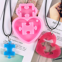 Heart Puzzle Silicone Resin Mold Keychain Pendant Necklace Jewelry Making