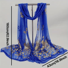 Peacock Hot Stamping Scarf Classic Gauze Shawl Thin Breathable Head Wrap
