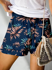 Leaf Print Drawstring Shorts - Women's Casual Shorts