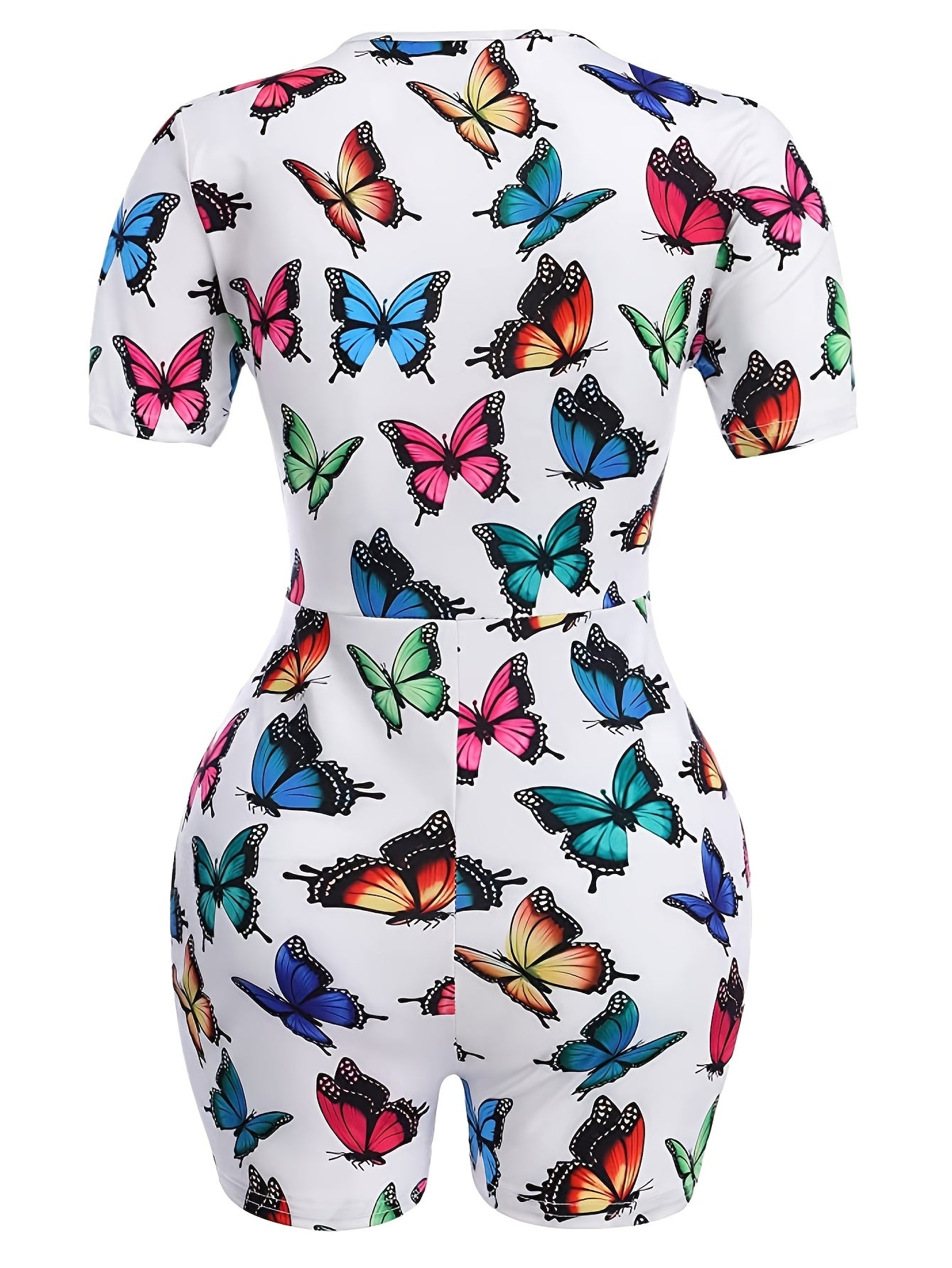 Colorful Butterfly Print Lounge Bodysuit Short Sleeve Romper