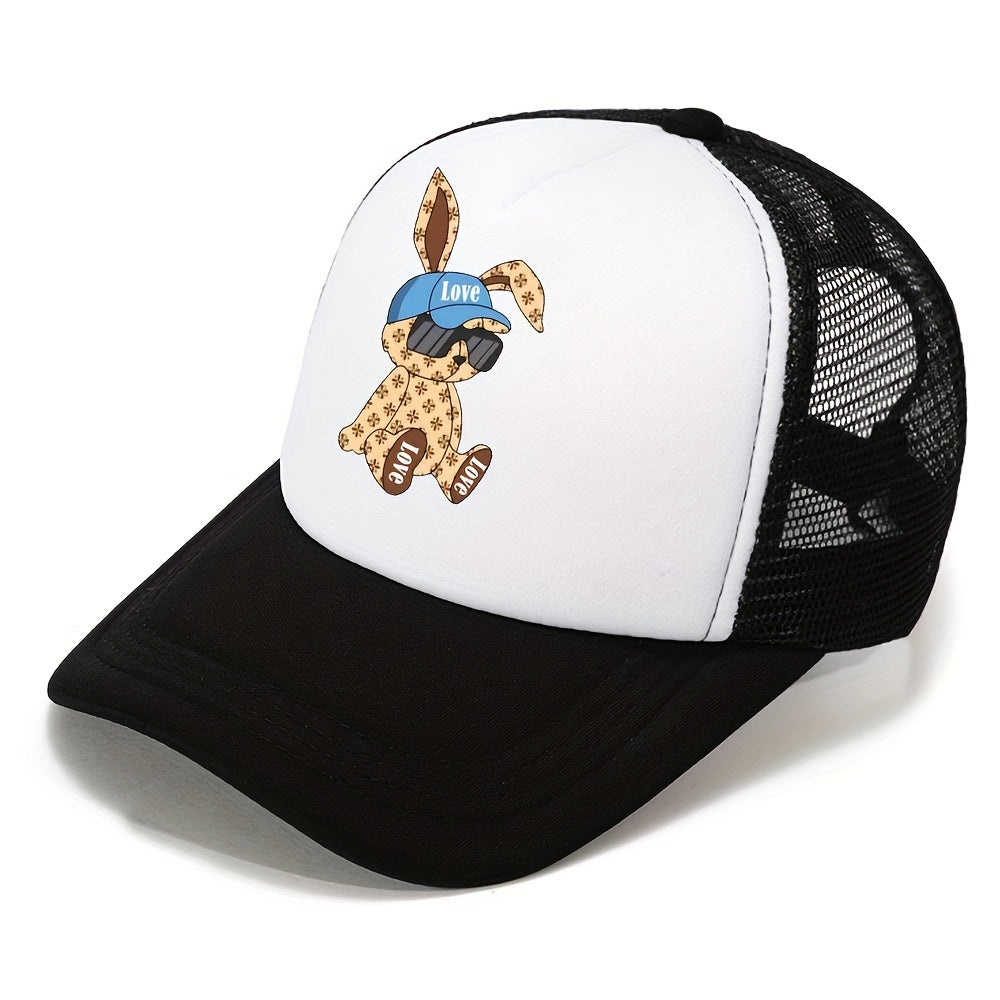 Baseball Mesh Cap Men's Cartoon Bear Print Adjustable Hip hop Hat