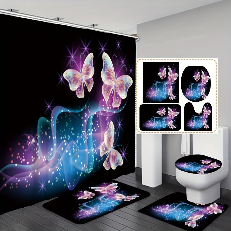 Colorful Butterflies Bathroom Shower Curtain Set