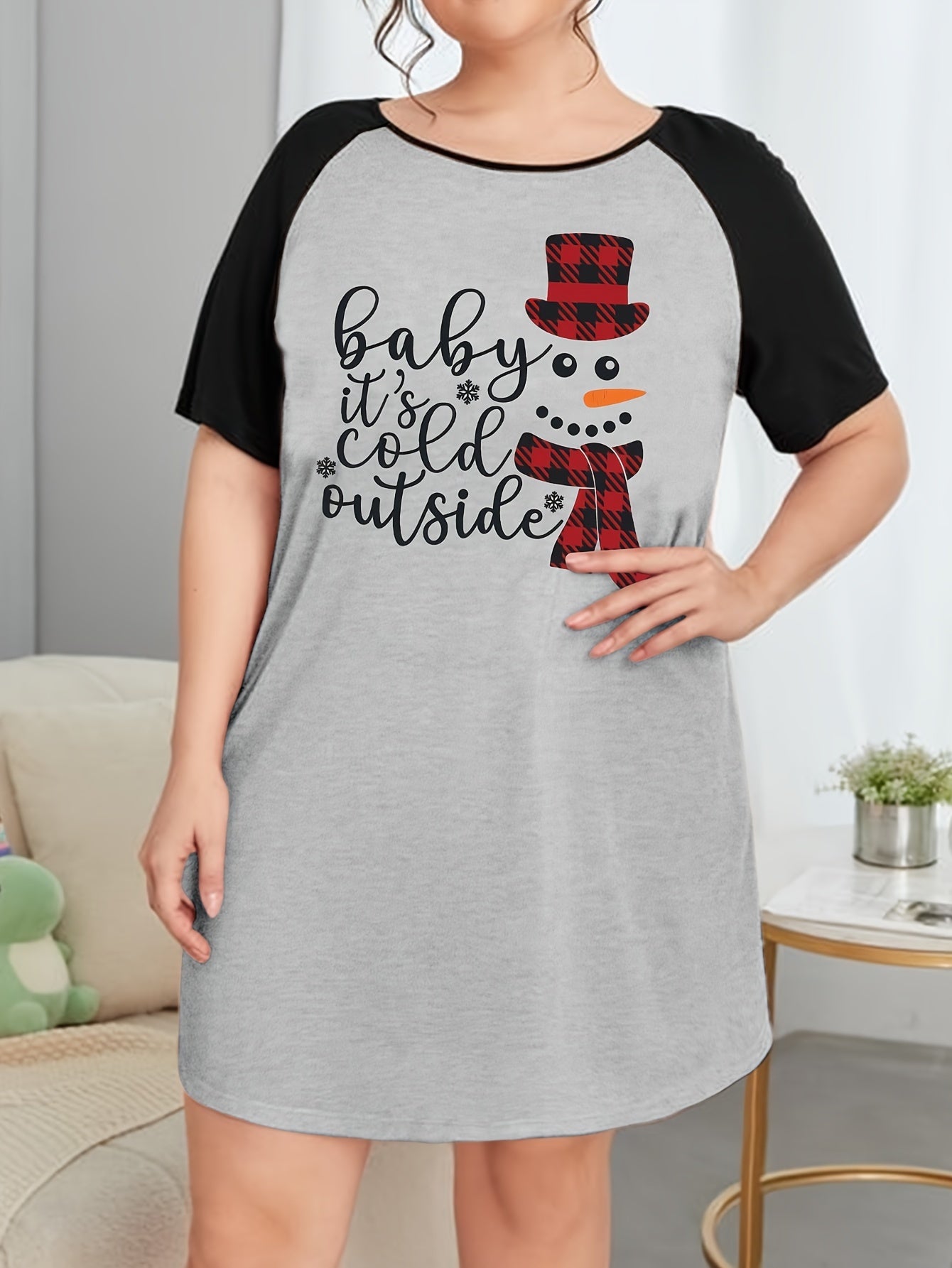 Snowman Print Nightdress Women's Sleep Dress