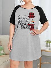 Snowman Print Nightdress Women's Sleep Dress