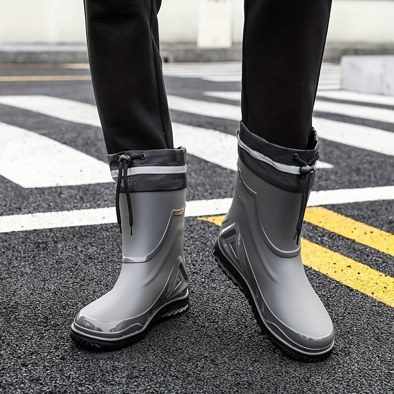 Men's PVC Rain Boots Adjustable Buckle Comfy Non Slip Shoes