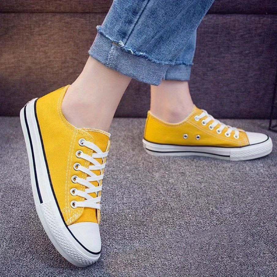 Women's Canvas Lace-Up Flat Sneakers Classic Walking Shoes