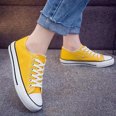 Women's Canvas Lace-Up Flat Sneakers Classic Walking Shoes