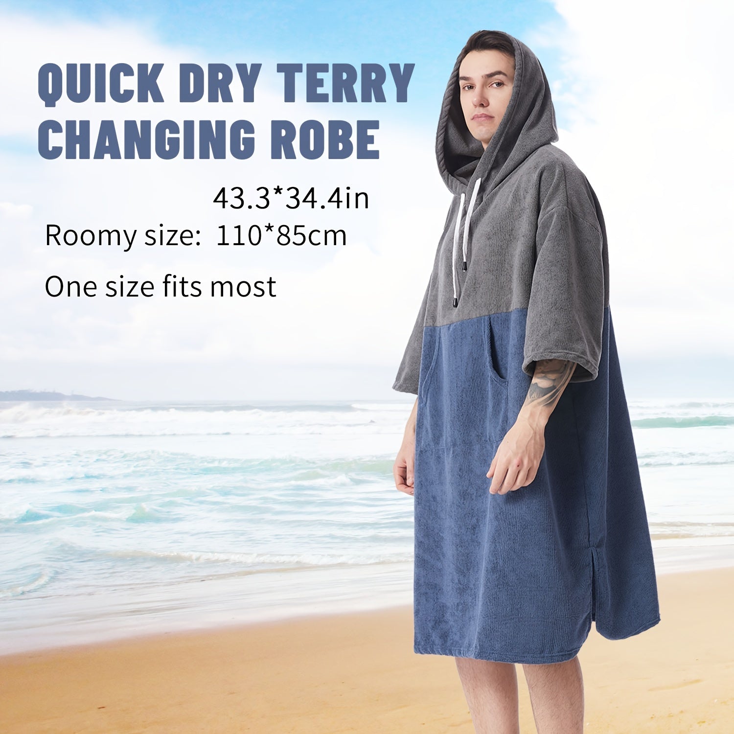 Mutao Changing Robe With Hood Quick Dry Middle Length Sleeve Changing Towel