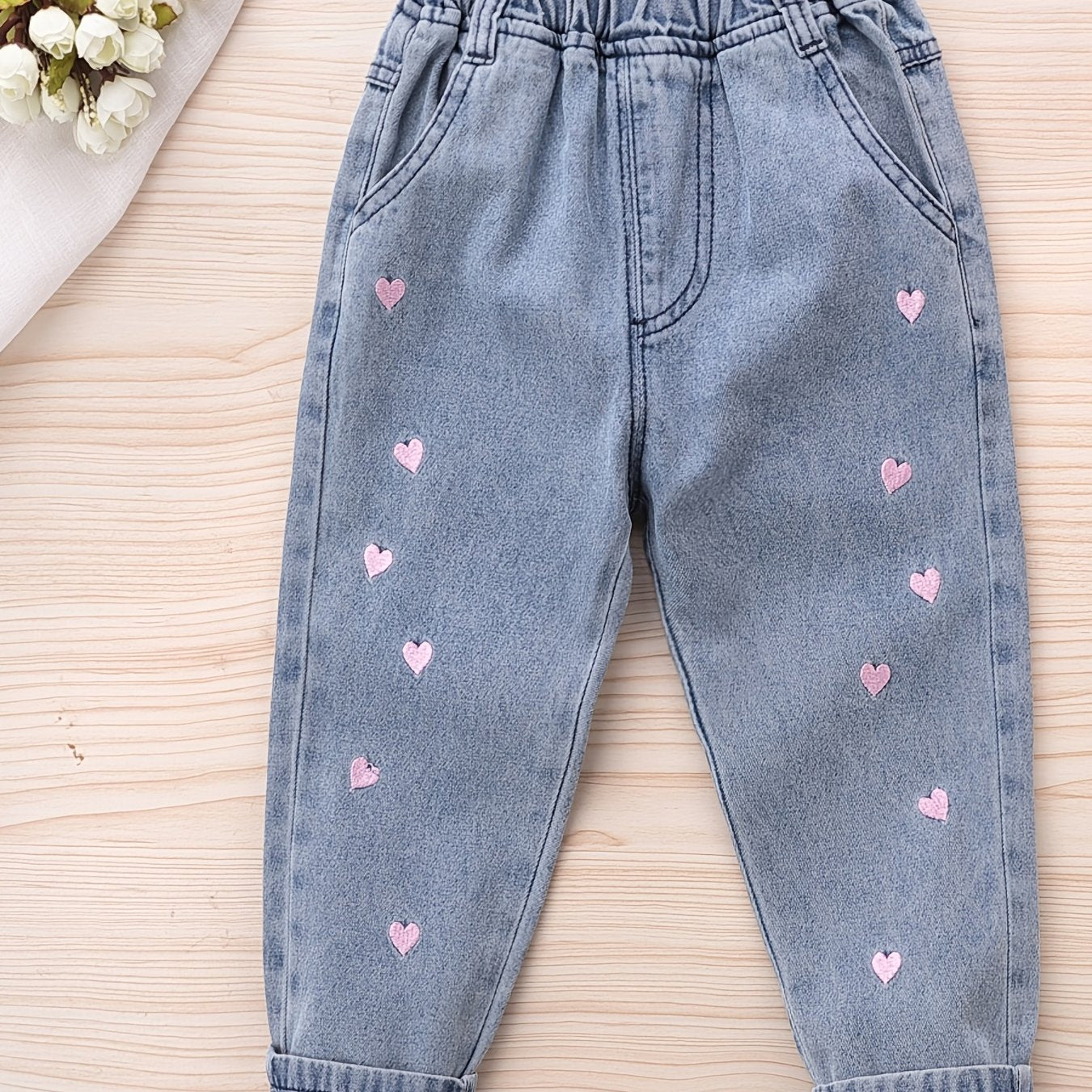 Girls Heart Denim Jeans with Elastic Waist