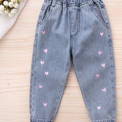 Girls Heart Denim Jeans with Elastic Waist