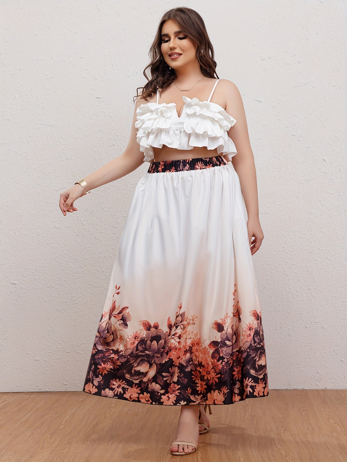 Colorblock Floral Print Maxi Skirt