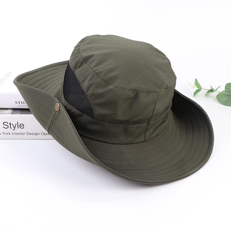 Summer Hollow Men's Windproof Bucket Hat Outdoor Sunshade Breathable Mesh