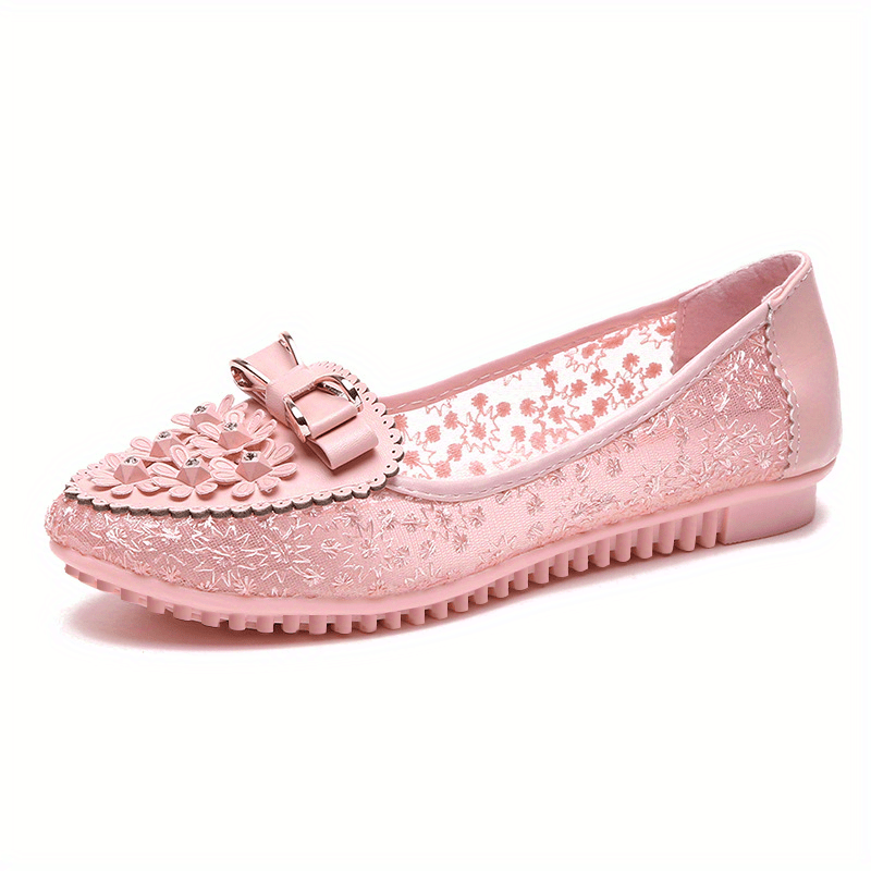 Women's Flower Mesh Flat Shoes Soft Sole Slip On Casual Flats