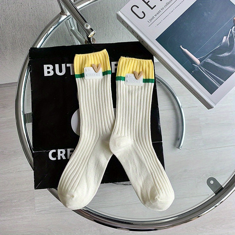 Heart Decor Colorblock Socks Women's Stockings