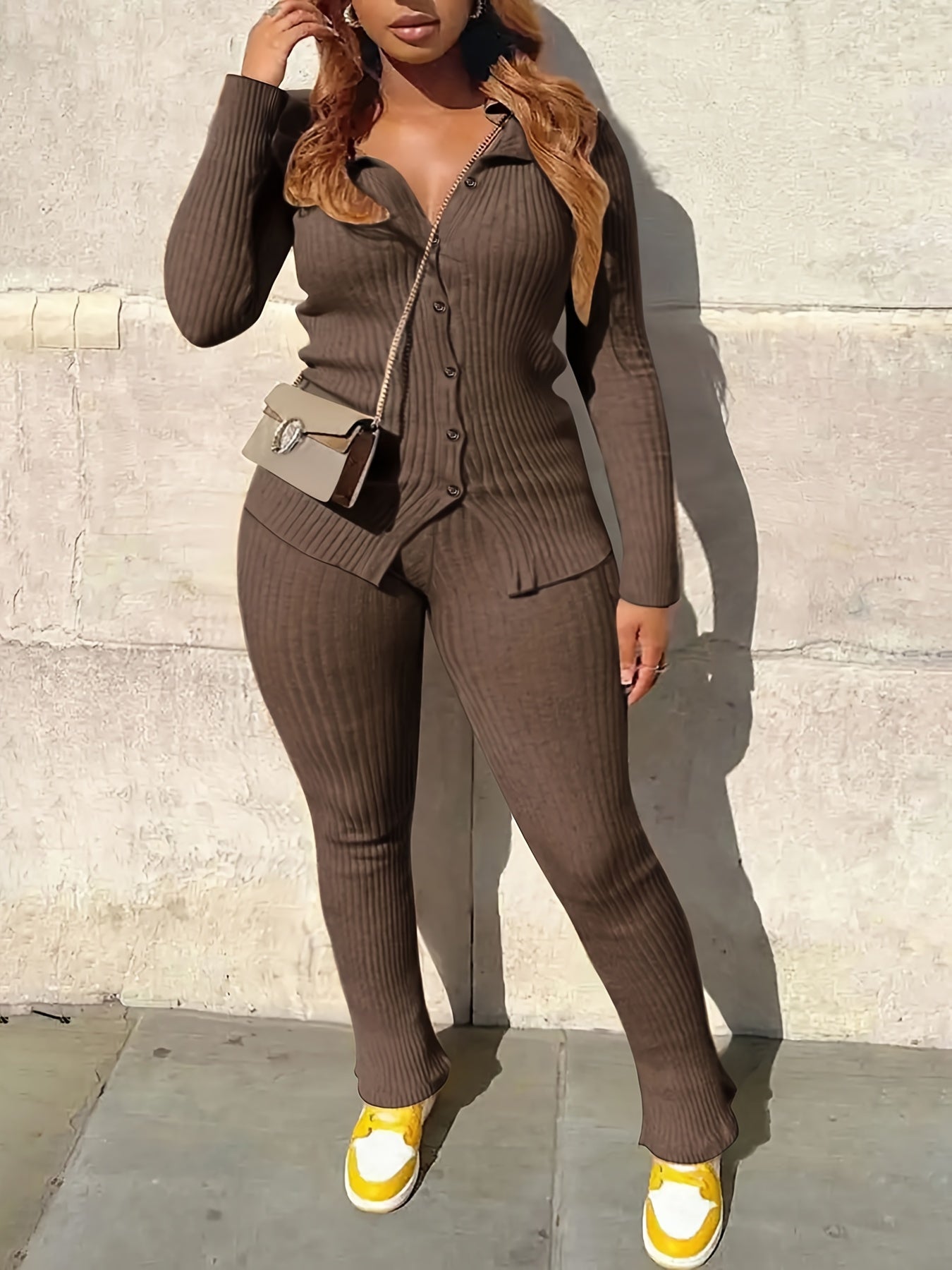 Sexy Outfits: Ribbed Knit Top & Pants Set