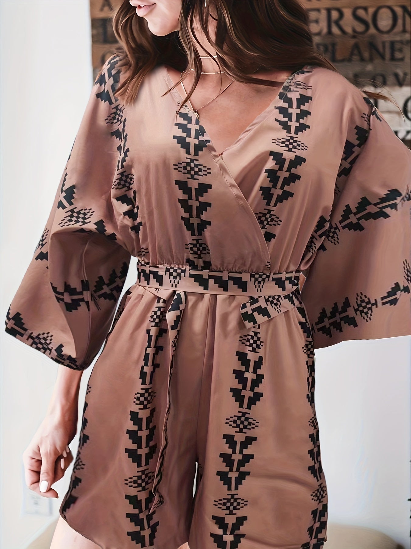 Boho Surplice Neck Romper Wide Leg
