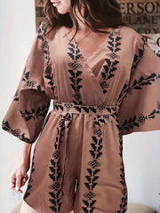 Boho Surplice Neck Romper Wide Leg