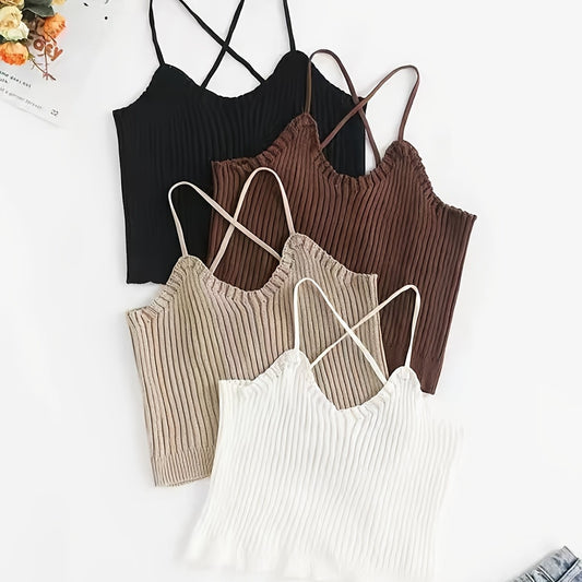 4 Pack Backless Cami Tops Stretchy Sleeveless Crew Neck Casual Women's Clothing