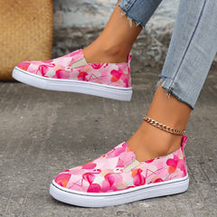 Flamingo Print Pink Flat Skate Shoes Soft Sole Slip On Sneakers