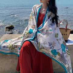 Flower Print Oversized Scarf Boho Tassel Shawl