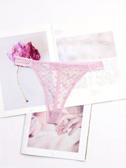 6pcs Heart Print Mesh Thongs Women's Lingerie & Underwear