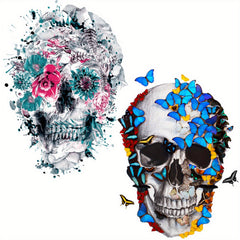 2pcs Halloween Iron On Transfers Skull Pattern DIY Decals Heat Transfer Stickers