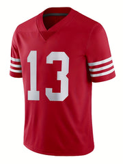 Men's #13 Red Rugby Jersey V Neck Shirt