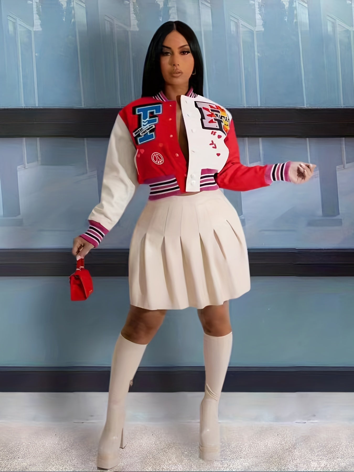 Varsity Letter Print Jacket Street Wear Outerwear