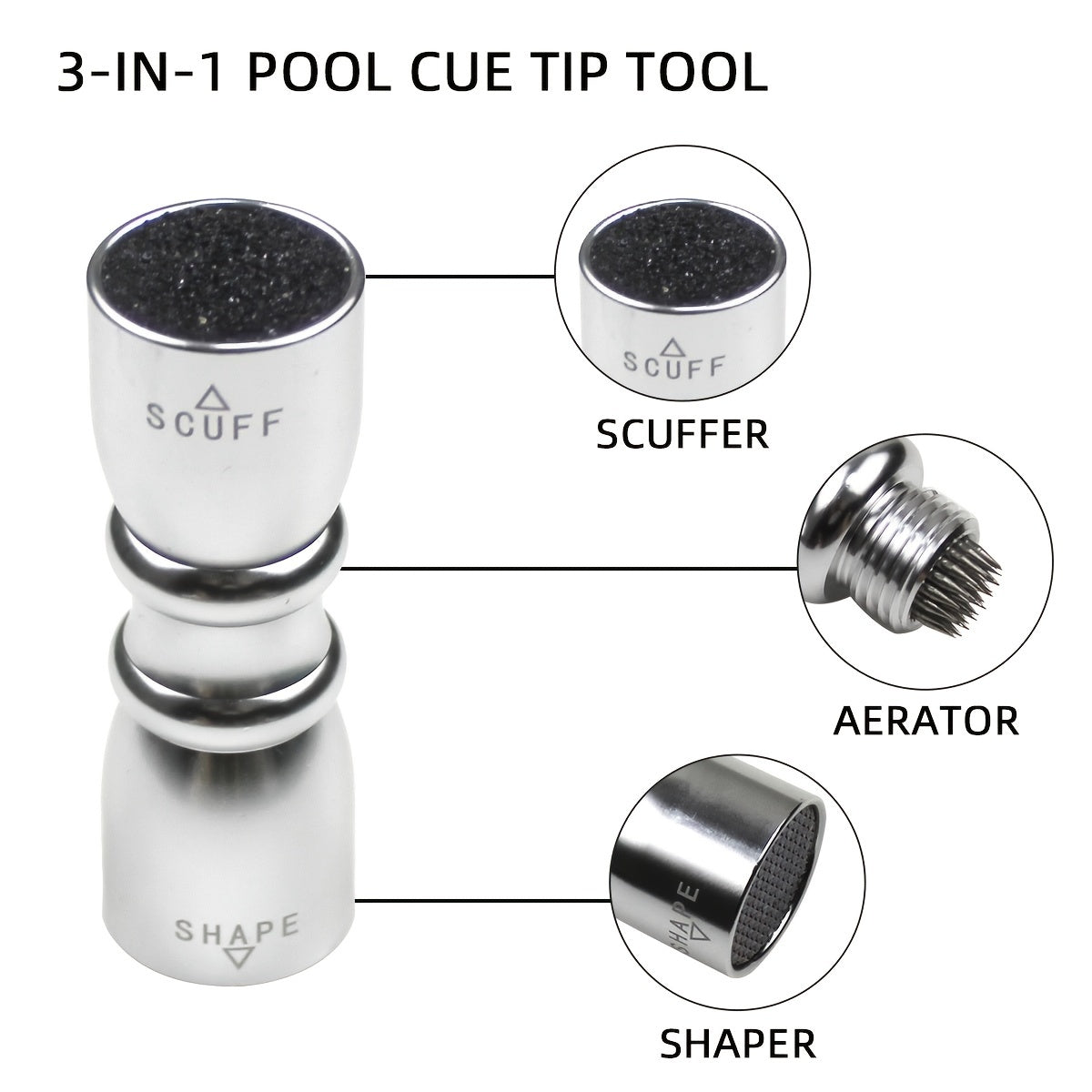 3 In 1 Snooker Billiard Pool Cue Tip Tool Billiard Repair Kit