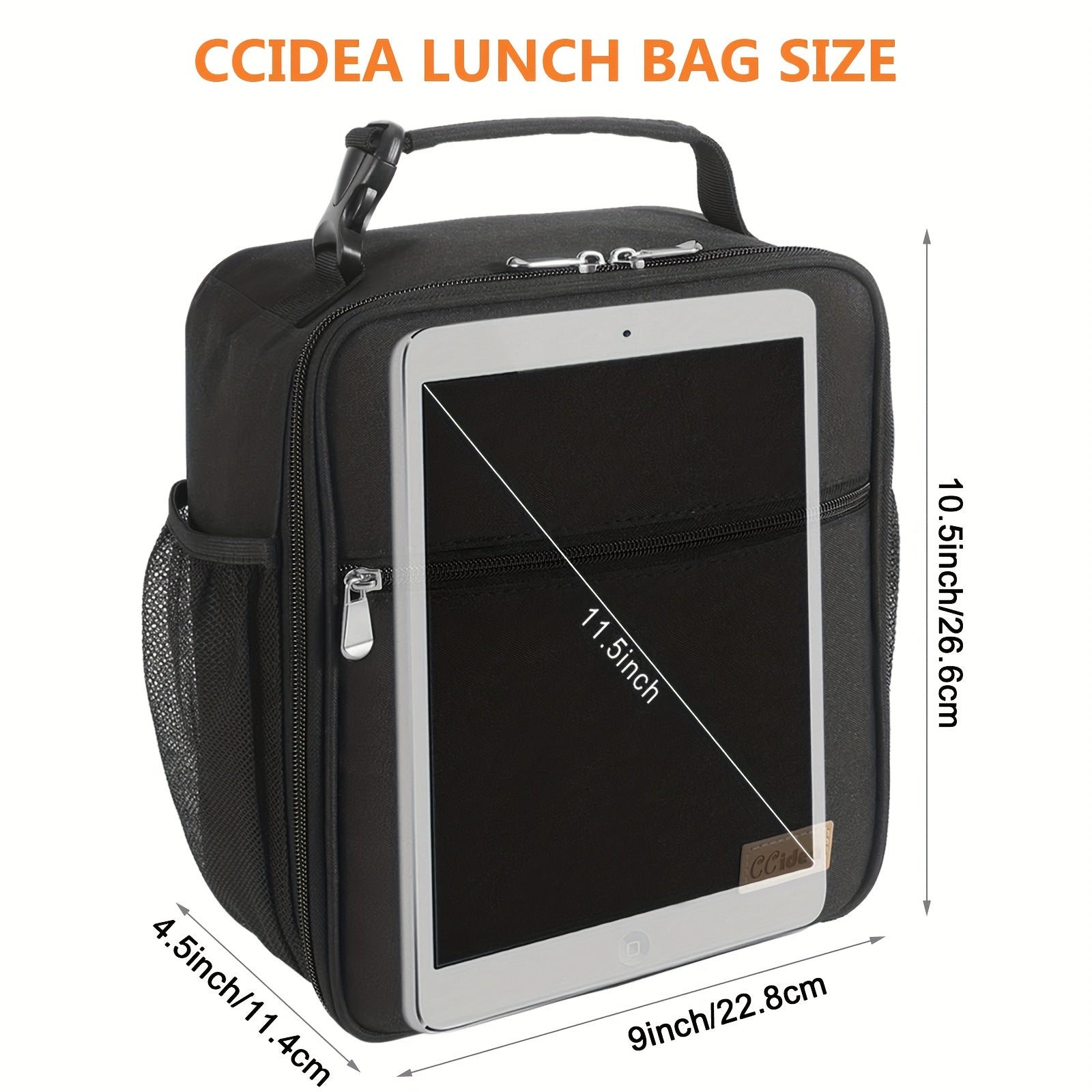 Portable Zipper Lunch Bag with Side Pocket