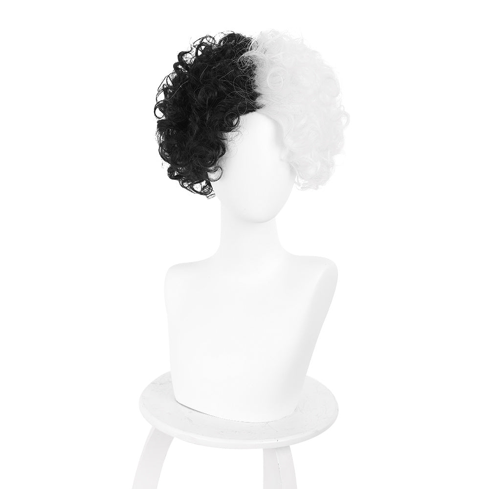 Halloween Half Half Curly Cos Wig Short Hair